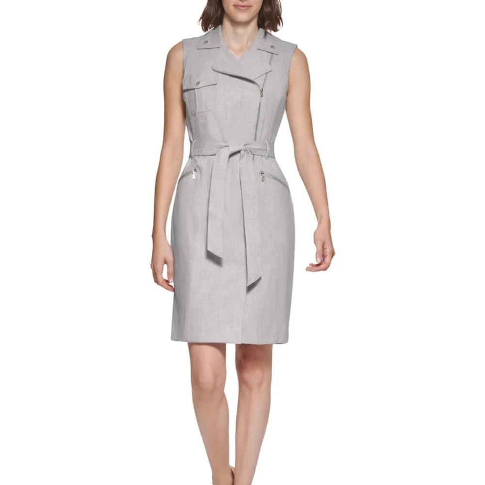 GREY CALVIN KLIEN FRONT TIE BUSINESS DRESS